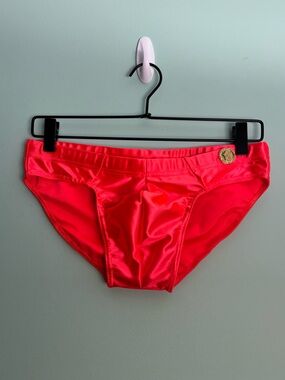 Men’s Slick It Up Neon Coral Hyper-Gloss Swim Brief - Size Medium (31-33)